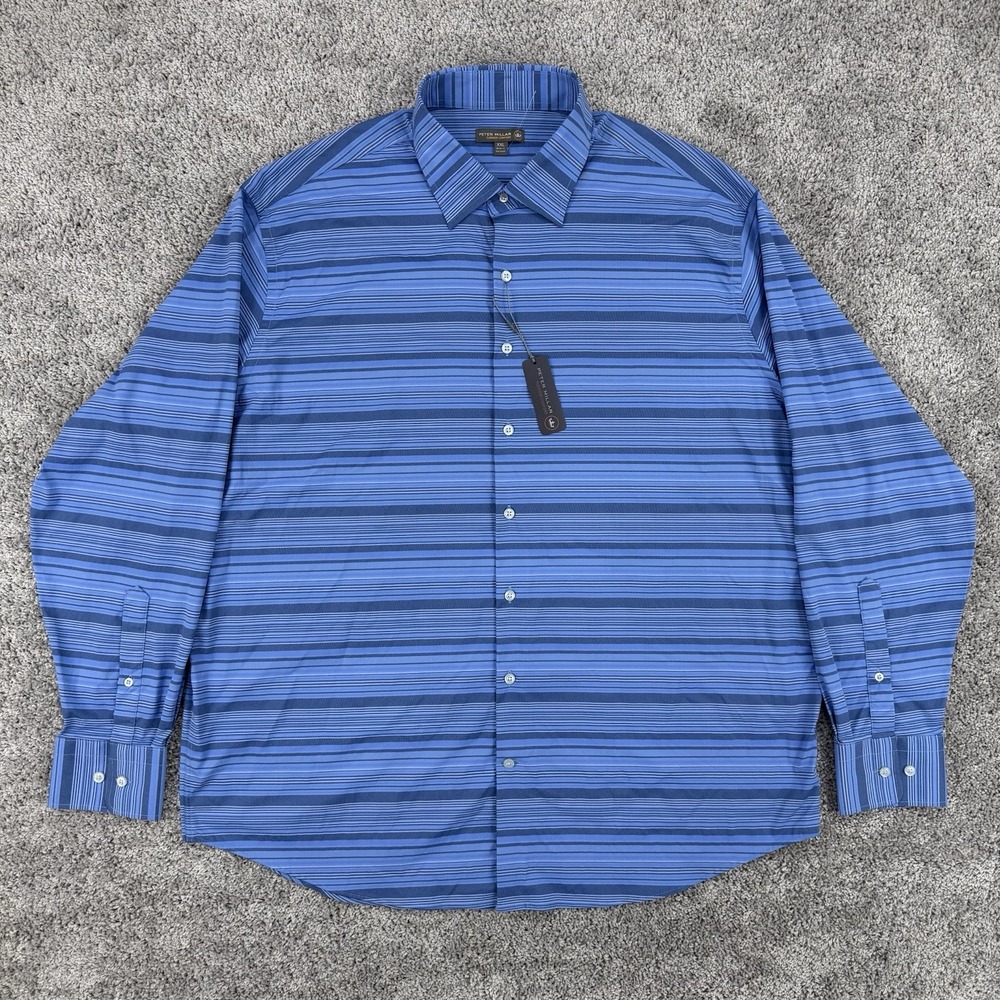 Peter Millar Summer Comfort Shirt Men's XXL Blue NWT Striped Performance Stretch